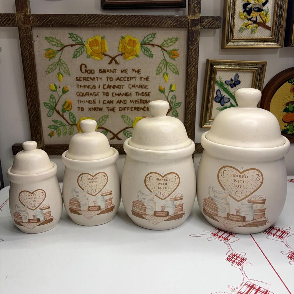 House of Lloyd Baked with love stoneware canister set vintage 1989